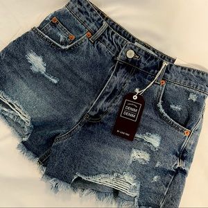 Love Tree Denim High Waisted Distressed Denim Shorts -Small
